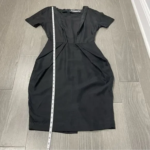 & Other Stories Black 100% Silk Hourglass Pinup Goth Midi Dress Pockets 36 S 4 - Picture 16 of 16